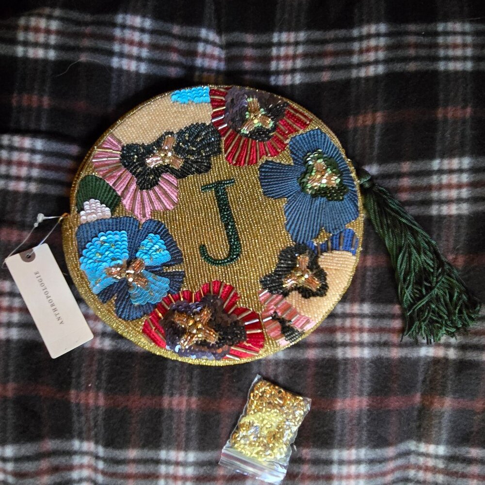 NWT Anthropologie Monogram Beaded Purse Letter J